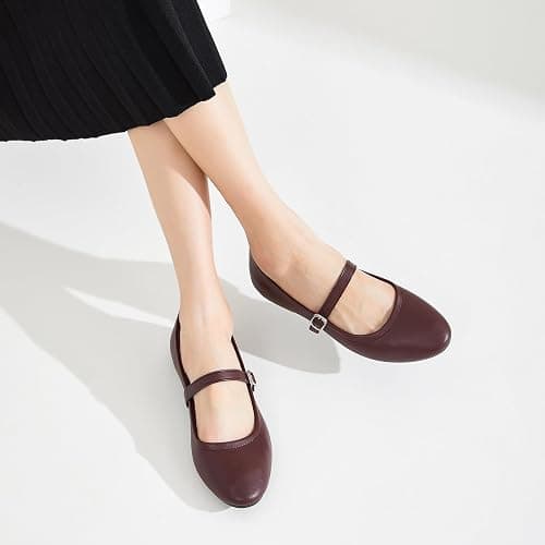 Womens Mary Janes Flats Shoes Ballet Flats Black Dress Shoes,Memory Foam Insole,Soft Synthetic Leather,with Strap thumbnail 9