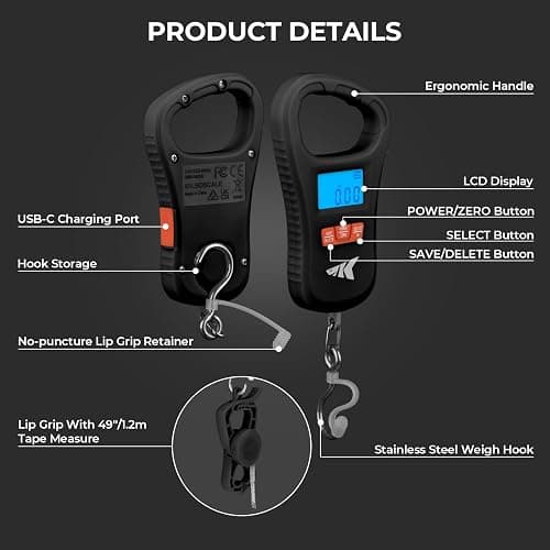 KastKing ToughTide Fishing Scale, USB Charging, 65lb Capacity, Ultra-Thin Digital Fish Scale, LCD Display, Ergonomic Handle, Fish Scales Digital Weight, Fishing Accessories for Men thumbnail 7