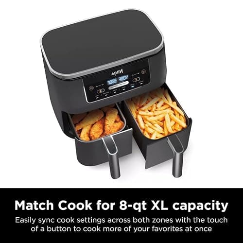 Ninja DZ201 Foodi 8 Quart 6-in-1 DualZone 2-Basket Air Fryer with 2 Independent Frying Baskets, Match Cook & Smart Finish to Roast, Broil, Dehydrate & More for Quick, Easy Meals, Grey - 8-QT thumbnail 5