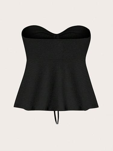 Milumia Women Tie Front Ruched Tube Top Strapless Flared Hem Peplum Bandeau Tops thumbnail 5
