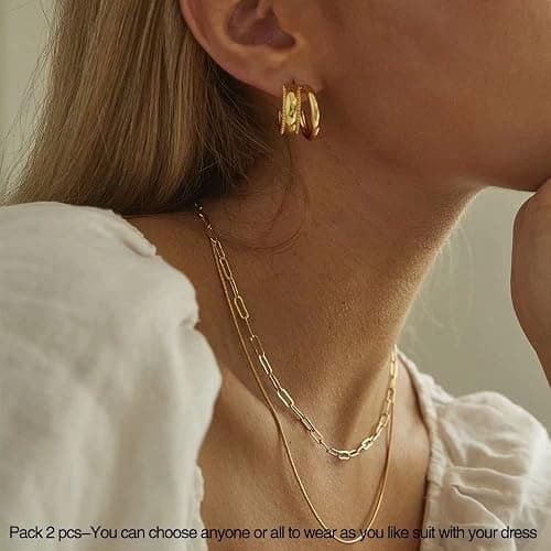 Ursteel Layered Initial Necklaces for Women, 14K-Gold-Plated Dainty Layering Paperclip Chain Necklaces for Women Jewelry thumbnail 3
