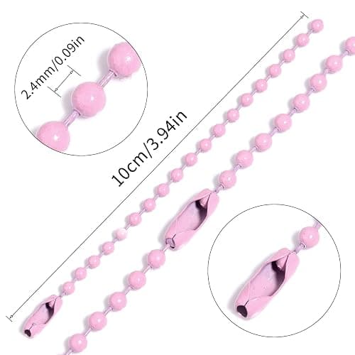 Lemonkey 200Pcs Ball Beads Chains Bulk Pink Keychains Ringss,4 Inch Dog Tag Small Chains with Connectors for Hanging Decoration thumbnail 2