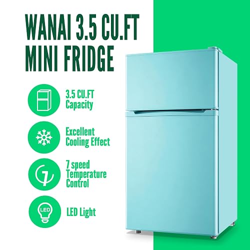 WANAI 2 Door Mini Refrigerator with Freezer-on-top, Spacious Capacity Fridge with 7-Level Adjustable Thermostat & 2 Removable Shelves Ideal for Kitchen Dorm Office Apt Blue thumbnail 5