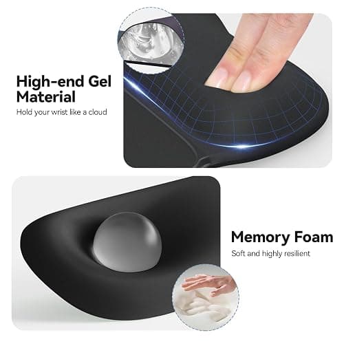 TECKNET Gel Mouse Pad Set with Wrist Rest and Keyboard Wrist Rest, Ergonomic Mousepad Rests with Non-Slip PU Base for Pain Relief, Computer, Laptop, Office & Home thumbnail 3