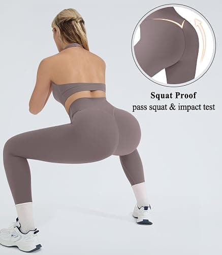 OMKAGI 2 Piece Workout Sets for Women Halter Sports Bras Gym Sets Booty Leggings Outfits thumbnail 5