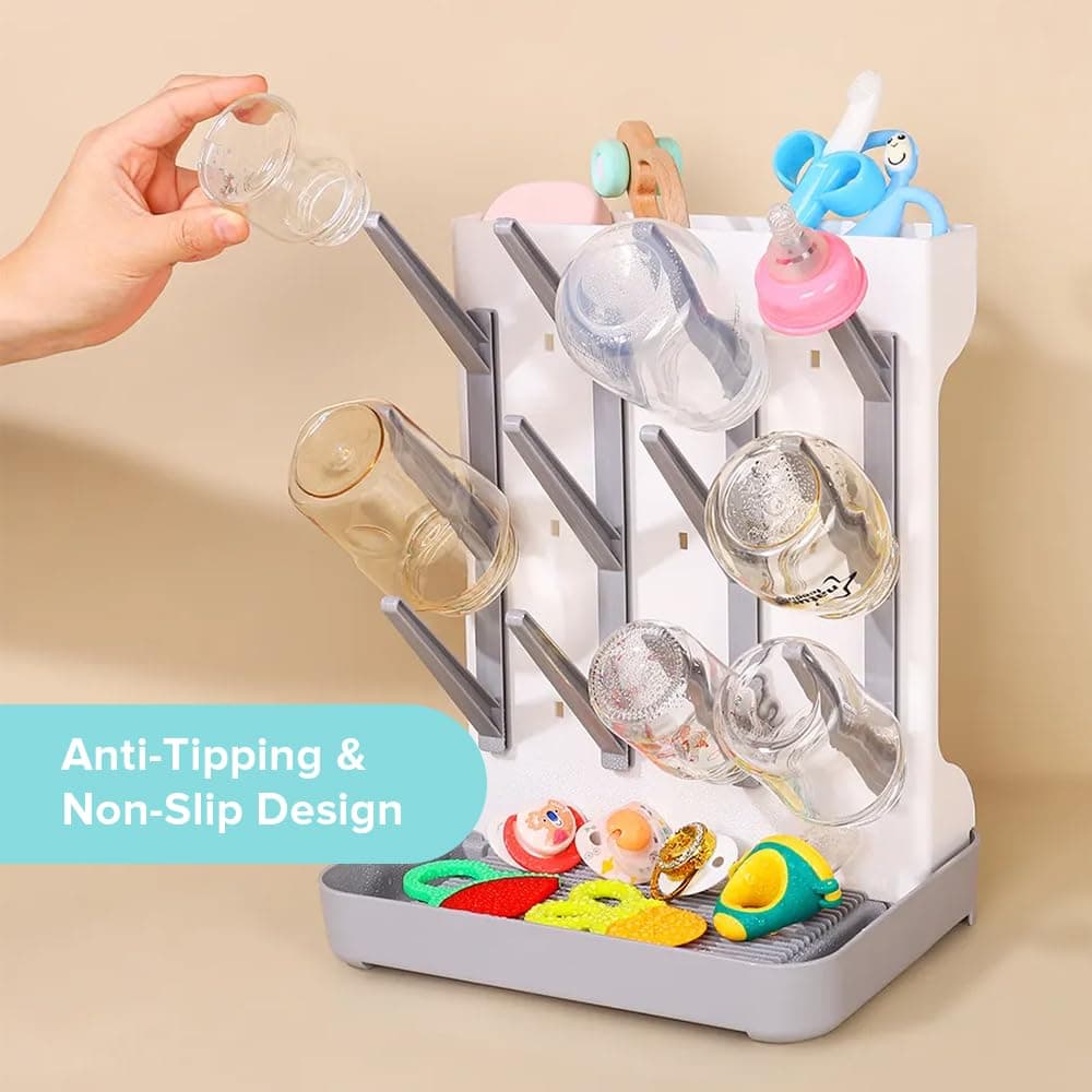 Baby Bottle Drying Rack, Vertical Space Saving Countertop Standing Drying Rack Baby Accessory, Bottle Brsuh, Pacifier, Breast Pump Accessories Drying Stand, Storage Organizer (Gray) - Grey thumbnail 3