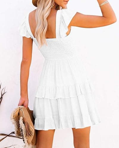 Women Summer Dresses Casual Boho Smocked Ruffle Sun Beach Babydoll Mini Dress Layered Flowy Swing Dress thumbnail 3
