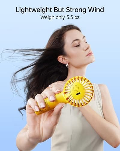 SWEETFULL Mini Portable Fan - Rechargeable Handheld Fan, 3 Speeds Personal Small Hand Gifts for Travel Essentials, Lash, Makeup, Eyelash, Kids, Girls, Women - USB, Cute Design Yellow thumbnail 5