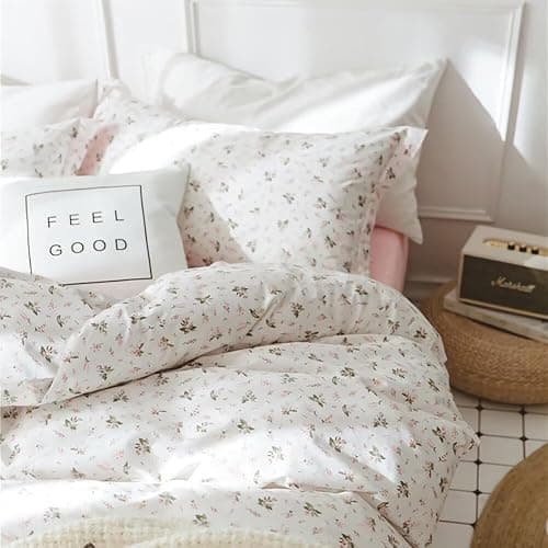 Vintage Floral Comforter Set Full Size Garden Style Pink Floral Bedding Set Aesthetic Cottagecore Flowers Botanical Comforter Set with 2 Pillowcases Fluffy Lightweight Bedding Set for All Seasons thumbnail 4