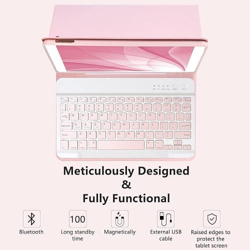 MMK for iPad 9th Generation Case with Keyboard, for iPad 8th 7th Generation Case with Keyboard (Wireless Detachable & Pencil Holder), iPad 10.2"/iPad Air 10.5"(3rd Gen)/iPad Pro 10.5" (Pink) thumbnail 6