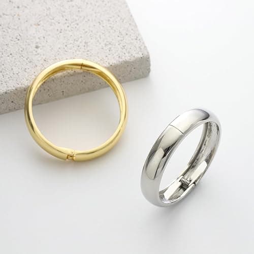2pcs Gold Bangle Bracelets for Women, Trendy Hinged Cuff Open Wide Chunky Gold Bracelet Stack Arm Cuff Jewelry for Women thumbnail 5