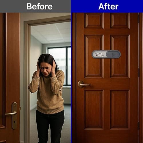 GEEKBEAR Do Not Disturb Welcome Slider Door Sign for Home Office - Premium MDF, 7.5 x 2.2 in (Brown) thumbnail 6