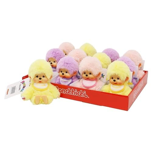 Sekiguchi 201495-Monchhichi Original, Assorted Yellow, Purple and Pink, Plush Animal Approximately 15 cm, 201495 (1 Count) - Image 1