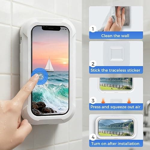 Waterproof Play Phone Holders, 2026 New Shower Phone Holder Waterproof, Adjustable Bathroom Phone Case for Home Bathroom, Rotatable Phone Stand Water Proof Phone Mount for Smartphone Users (Pink) thumbnail 4