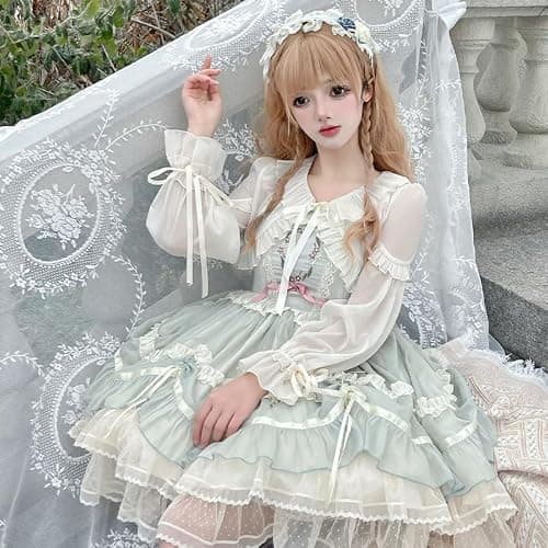 Long Sleeve Lolita Blouses Women Peter Pan Collar Victorian Shirt Vintage Kawaii Lace Up Frilly Tops Trendy Bottoming Shirt thumbnail 6