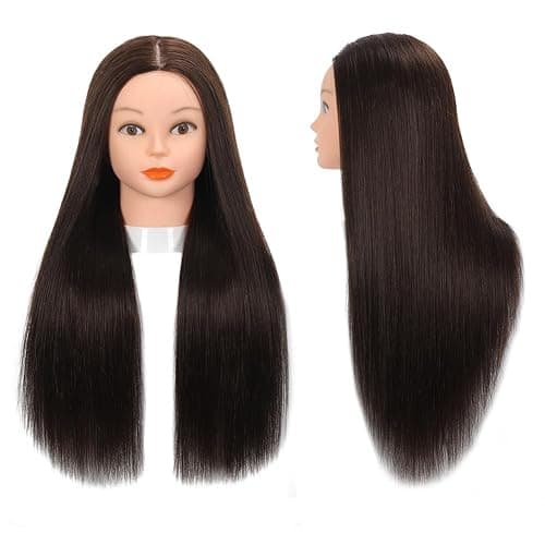 Opini 26”-28”Mannequin Head 80% Real Hair Manikin Head Cosmetology Doll Head for Styling Mannequin Head Human Hair (#4 Dark Brown) thumbnail 5