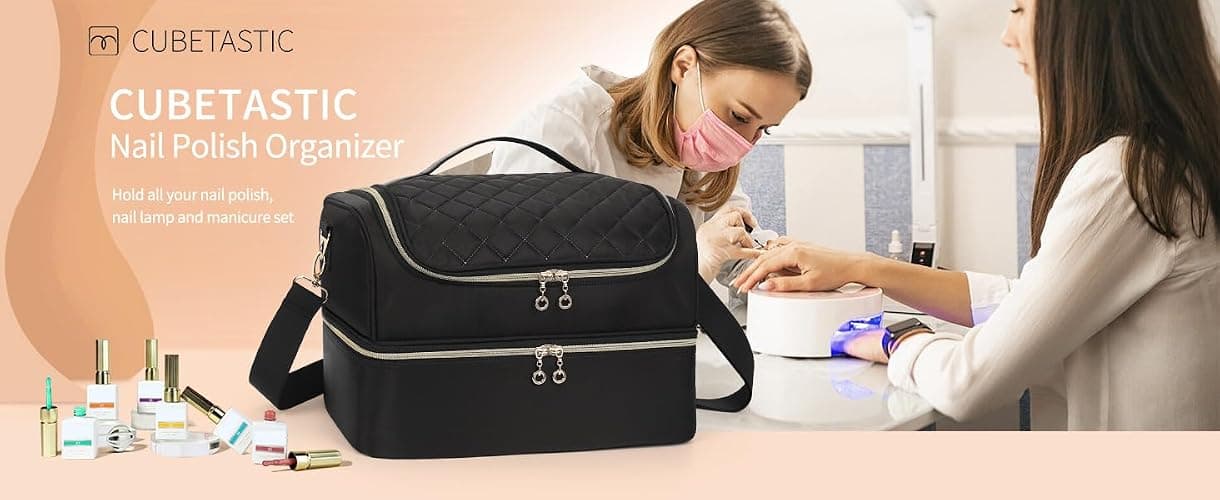 CUBETASTIC Nail Polish Organizer, Nail Tech Organizers and Storage Case Holds 69 Bottles Nail Polish & Nail Lamp, Travel Nail Supplies bag for Nail Tech Kit & Manicure Tools, Black - Black - 69 Slots thumbnail 8