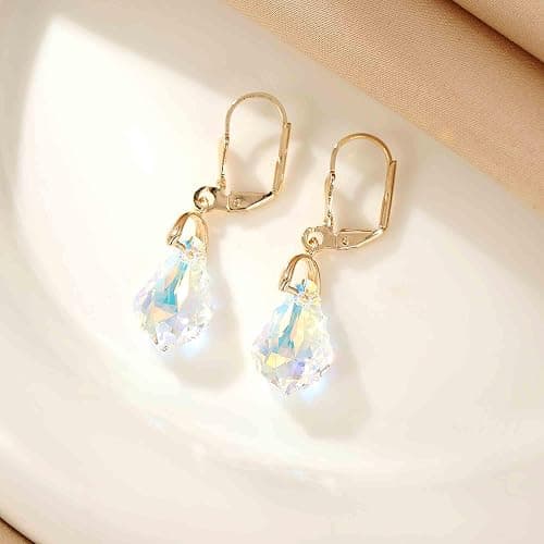 Austrian Crystal Baroque Drop Leverback Earrings for Women Fashion 14K Gold Plated Hypoallergenic Jewelry thumbnail 3
