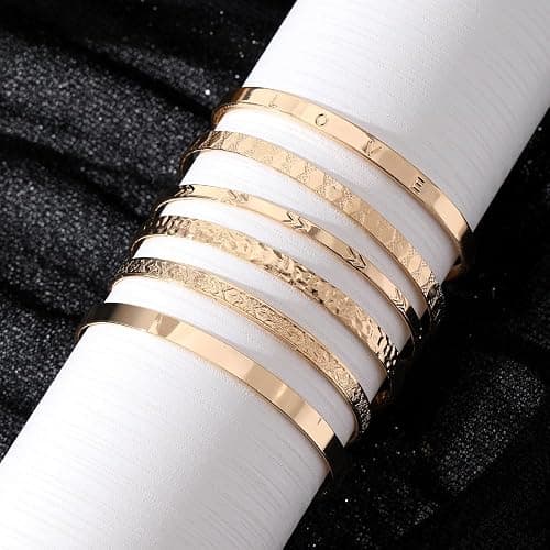 KISS WIFE Golden Bangles for Women, Adjustable Bangle Bracelets, Multi Layer Open Stackable Cuff Bracelet Set, Fashion Accessories Jewelry Gifts for Women thumbnail 8