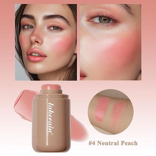 Cream Blush stick, Natural-Looking Matte Finish Makeup Blush stick, Hydrating Long Lasting Lightweight Blendable Blush for cheeks (#4 Neutal Peach, 1 PC) thumbnail 2