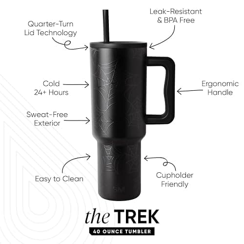 Simple Modern Halloween Tumbler with Handle | 40oz | Spiderweb | Trek Tumbler, Travel Mug | Insulated Water Bottle, Cupholder Friendly, Stainless Steel Cup, Spiderwebs thumbnail 4