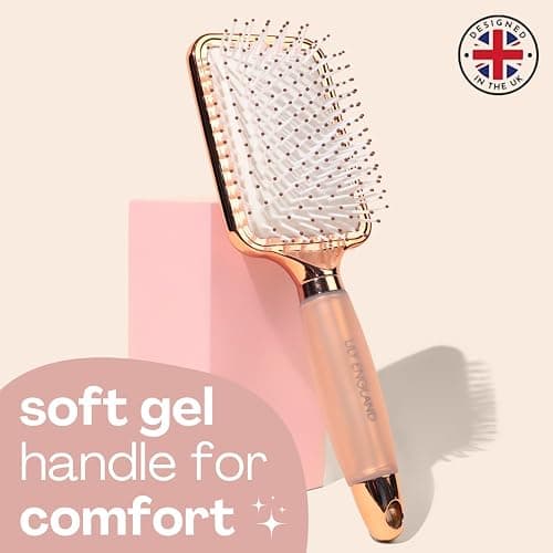 Lily England Paddle Hair Brush for Women with All Hair Types - Professional Hairbrush for Blow Drying, Detangling & Straightening - Smooth Brush with Gel Handle for Easy Grip, Rose Gold-White thumbnail 5