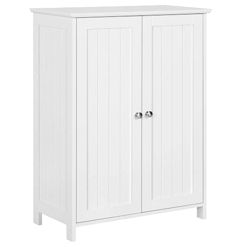 Yaheetech Bathroom Floor Cabinet, Modern Storage Freestanding Organizer Cabinet with Adjustable Shelves & Double Doors, 3-Tier Home Living Room Furniture, White - Image 1