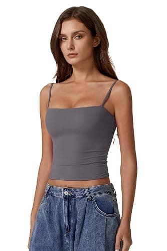 QINSEN Women's Double Lined Basic Tank Top Adjustable Spaghetti Straps Sleeveless Camisole Shirts thumbnail 3