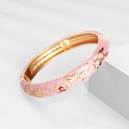 UJOY Classic Cloisonne Bracelets Enamel Jewelry Plated Bamboo Flower Cuff Metal Bangle for Women Gift Box thumbnail 7