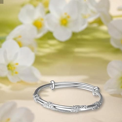 XBKOJBA Bangle Bracelets for Women, 925 Sterling Silver Adjustable Bangle Bracelets Ladies Simple Dainty Jewelry Birthday Anniversary Mother Valentine Day Gifts thumbnail 4