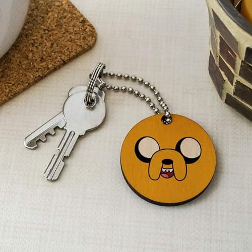 GRAPHICS & MORE Adventure Time Jake Head Wood Wooden Round Keychain Key Chain Ring thumbnail 2