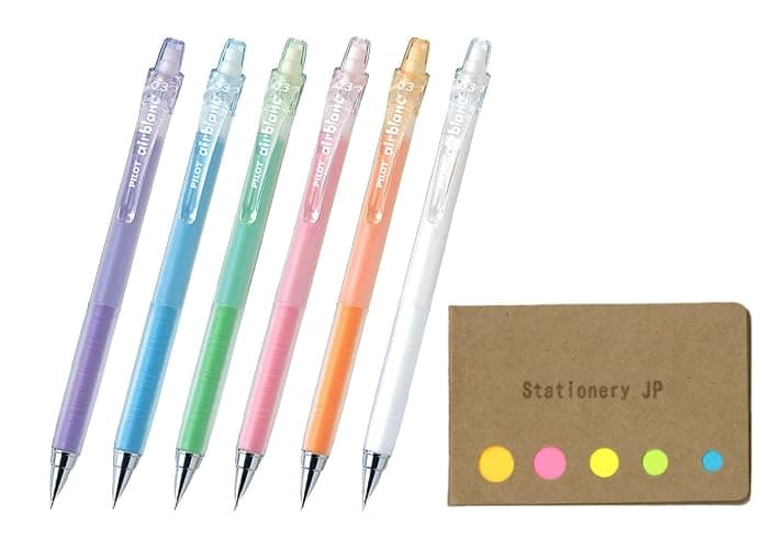 Pilot AirBlanc Mechanical Pencil 0.3mm 6 Color Body(Soft Blue/Green/Pink/Orange/White/Violet) Pens, Sticky Notes Value Set - Image 1