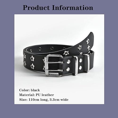 UICIOP Gothic Belt Star Rivet Double Needle Buckle PU Leather Belt Men's and Women's Jeans Fashion Belt - Black - One Size thumbnail 3