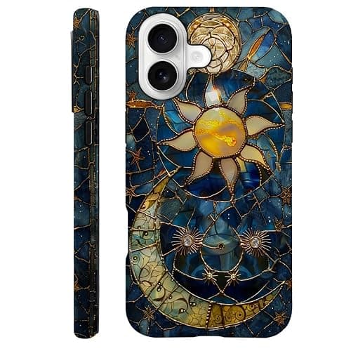 TnXee Case Compatible with iPhone 17,Fall Prevention Hybrid 2-Layer Hard Shell Phone Cover for Girls Boys,Sun Moon Celestial Glass - Image 1