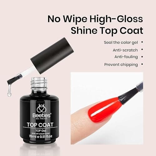 Beetles 3Pcs Top Coat Base Gel & Nail Glue Set, No Wipe Base Coat with 9 In 1 Adhesive Shine Effect Long Lasting Soak Off UV Light Lamp DIY Gifts for Women & Girls thumbnail 6
