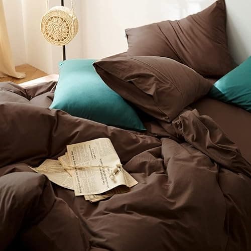 CoutureBridal Duvet Cover Set Queen Size Brown Duvet Cover Solid Mocha Coffee Color Bedding Duvet Cover 3 Pieces Minimalist Soft Microfiber Comforter Cover with Zipper Ties Gift for Men Women thumbnail 4