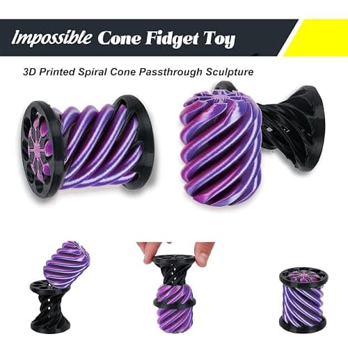 Impossible Cone (3PCS), 3D Printed Spiral Cone Fidget Toy, Impossible Pyramid Passthrough Sculpture, Mini Stress Relief Desktop Decorations Toy for Kids Adult Gift (Laser Purple Blue) thumbnail 3