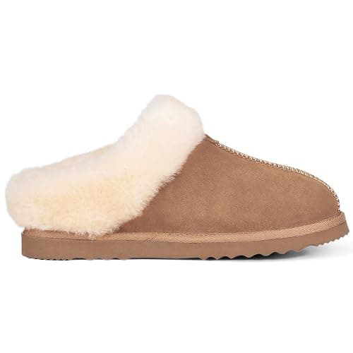 Parfeying Women's Slip on House Slippers, Real Wool from Sheep, Anti-slip Rubber Sole Warm Indoor Outdoor Slippers for Women thumbnail 5