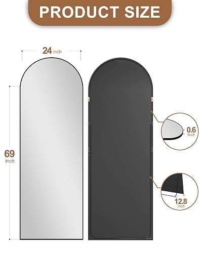 Delma Full Length Mirror, Large Floor Mirror for Wall, Bedroom, Bathroom, Living Room with Aluminium Frame (Stand, Arch 69x24, Black) thumbnail 2
