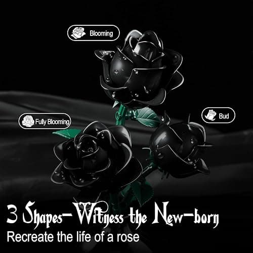 Black Roses Flower Building Set-12Pack, Compatible with Lego Bouquet for Adults,Gothic Horror Flowers Botanical, Gift for Halloween & Valentines Compatible with Lego Roses(585pcs) thumbnail 7