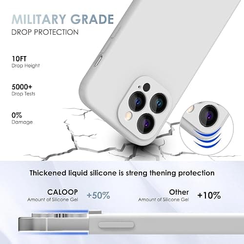 CALOOP Slim-Fit for iPhone 13 Pro Max Case,Skin Soft Liquid Silicone,Sturdy Hard Frame Shockproof Cover with Anti-Scratch Microfiber Lining,Full Protection for Screen and Lens, 6.7 inch(White) thumbnail 5