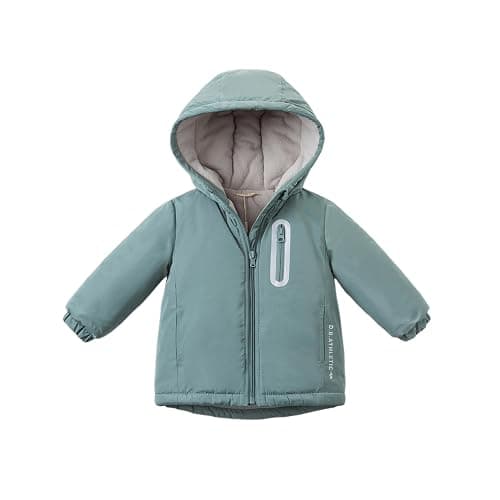 DAVE&BELLA Toddler Boys Girls Windbreaker Jacket, Hooded Solid Rain Jacket Kids Warm Fleece Lining Zip Up Outerwear Dust Coat - Image 1