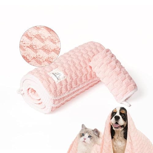 SOONTAN Microfiber Dog Towel Set for Drying Dogs – Absorbent, Quick-Dry, and Soft Towels for Bathing and Grooming Dogs and Cats, Including 2 Different Sized – Cloud Pet Towels (Pink) - Image 1