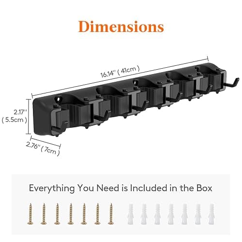 Lifewit Mop and Broom Holder Wall Mount, Anti-Slip Broom Hanger for Cleaning Supplies Organizer, Easy Install Tool Hanging Rack for Closet, Kitchen, Garage, 5 Slot 6 Hooks, Hold 30lbs, Black, 1 Pack thumbnail 2