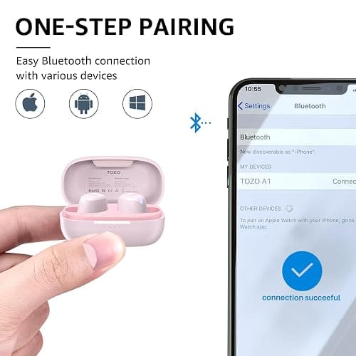 TOZO A1 Wireless Earbuds Bluetooth 5.3 Light Weight in Ear IPX5 Waterproof Headphones 2 Mic for AI Calls, Immersive Premium Sound Bass Headset with Charging Case, 32 Presets EQ Customization via App - Rose Gold - Small - Classical Edition thumbnail 5