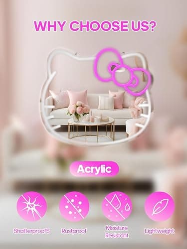 Anime Neon Sign Vanity, Bedroom Wall Mirror 16x14inch Large Size for Pink Room Decor, Makeup Mirror with Remote for Teen Girl Gifts for Birthday Christmas Halloween Thanksgiving Valentine's Day thumbnail 5