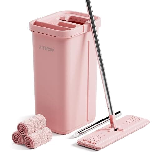 JOYMOOP Mop and Bucket Set, Pink – 3 Microfiber Mop Pads, Hands-Free Floor Cleaning, Wall Cleaner - Image 1