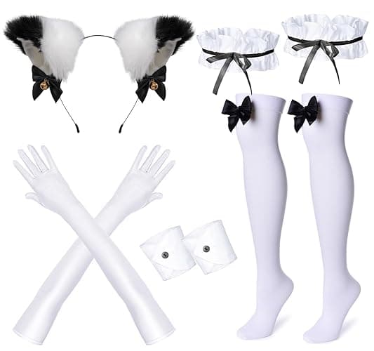 Wannsee Anime French Maid Apron Lolita Fancy Dress Cosplay Costume Furry Cat Ear Gloves Socks set(M) thumbnail 5