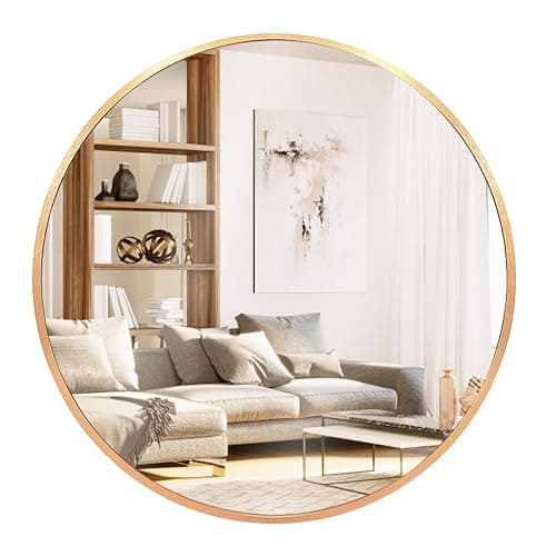VASUHOME 24 Inch HD Gold Round Mirror for Wall, Modern Circle Mirror with Aluminium Frame, Decorative Wall Round Mirror for Bathroom, Living Room, Bedroom, Entryway - Image 1