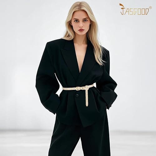 JASGOOD Women Studded Belt Skinny Leather Belt Ladies Thin Waist Belt Fashion Leather Belt for Jeans Pants Dress thumbnail 2